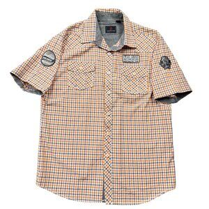 Swiss‎ Cross Logo Patch Shirt Check Short Sleeve Mens L Hipster Western Utility
